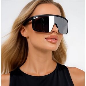 Shield Sunglasses Silver Mirrored Lens Visor‎ Cyclops Sport Sun Glasses Lentes